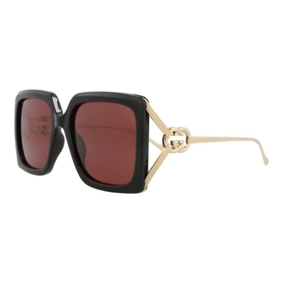 Gucci Womens Square/Rectangle Black Gold Red Fashion Designer Eyewear - Picture 1 of 4